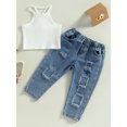 thumbnail image 2 of Faithtur Kids Girls Pants Set, Sleeveless Camisole with Elastic Waist Ripped Jeans Summer Outfit, 2 of 8