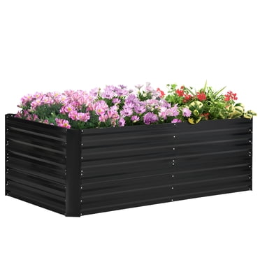 Outsunny Raised Garden Bed Metal Planter Box with 8 Reinforced Rods, Black