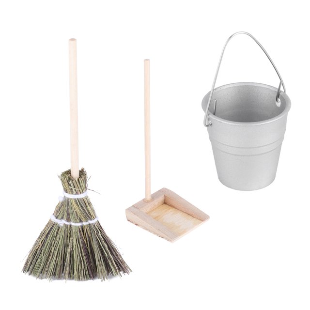 Khall Dollhouse Broom Bucket Dustpan Miniature Housework Cleaning Tools Accessory Gift