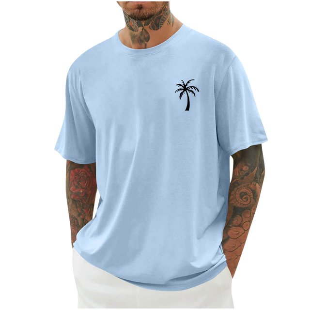 T-shirts pour Hommes Imprimés Palmier Graphiques T-Shirts Décontractés Été Plage Hawaïenne Manches Courtes Col Rond