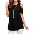 thumbnail image 1 of DYMADE Womens Cold Shoulder Soild Casual Tunic Blouse Tops, 1 of 2