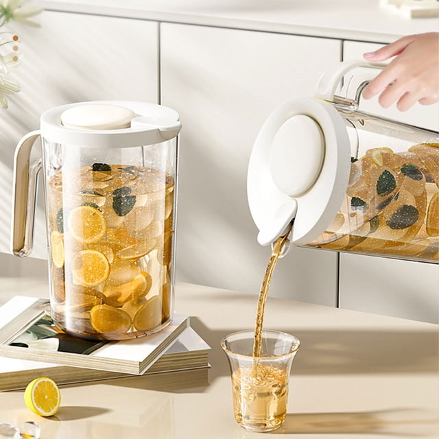 Cold Water Kettle for Refrigerator - Large Capacity Beverage Jug Plastic Pitcher for Iced Tea and Lemonade Wide Mouth Design, White, JKODE