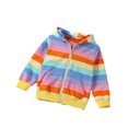 thumbnail image 1 of FAOWME Fall Girls Cute Zipper Pocket Rainbow Strip Hooded Jacket Orange 4-5 Years, 1 of 8