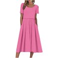 thumbnail image 2 of Robes d'Été pour Femmes 2025 Zeophrasy Robes de Vacances Décontractées pour Femmes Col Rond Plié Manches Courtes avec Poche Liquidation Moins de 5, 2 of 9