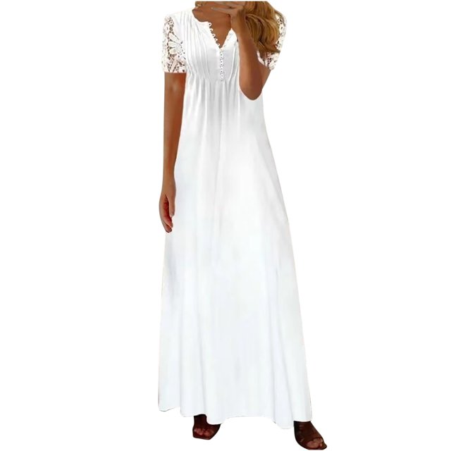Birdeem Robe Décontractée pour Femme à Col en V, Manches Courtes, Taille à Boutons, Unie, Ample