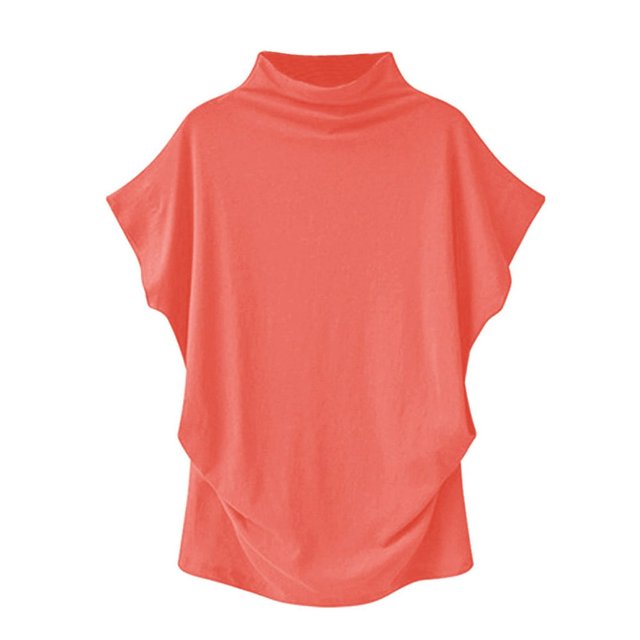 AMERTEER Blouse Décontractée en Coton à Manches Courtes et Col Roulé pour Femmes, Grande Taille