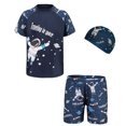 thumbnail image 1 of MIASHUI Boys Two Piece Rash Guard Swimsuits Kids Short Sleeve Bathing Suit with Sun Hat,Black,5-6 Years, 1 of 3