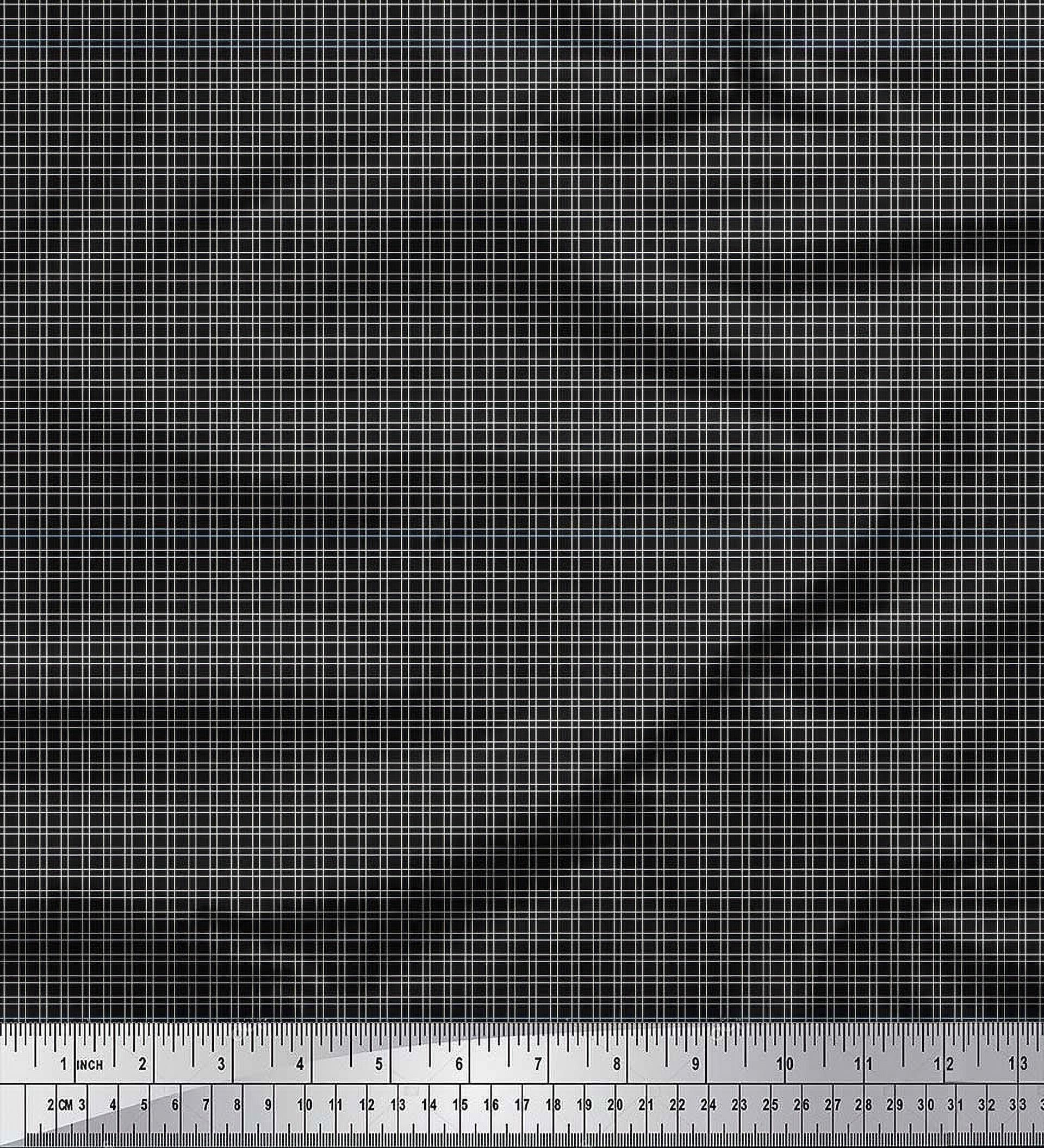 Soimoi Black polyester Crepe Fabric Geometric Check Printed Craft Fabric by the Yard 42 Inch Wide