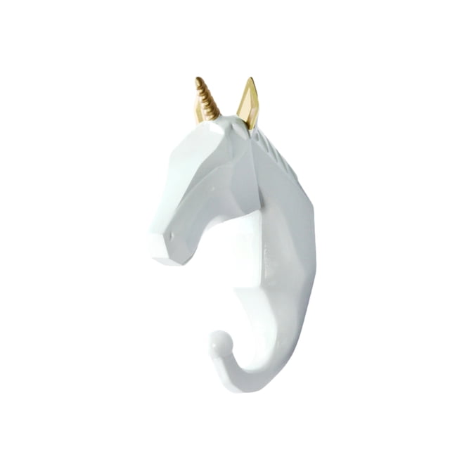 fastboy Crochet de Manteau de Forme Animal en Résine pour Résine Durable Tête d'Éléphant Animal Mur Monté Crochet de Manteau de Tête Animal Or Blanc (Cheval) 1Set