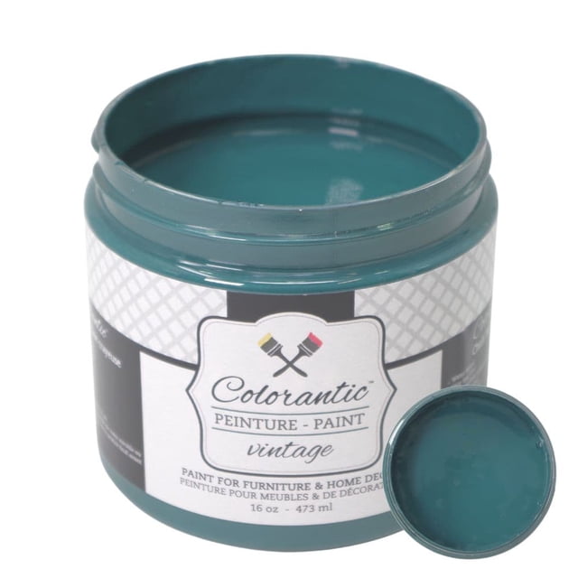 Colorantic CACTUS Chalk Paint Based for Furniture DIY in dark green-blue, presented in a 16 oz plastic container with a resealable lid. This eco-friendly, non-toxic chalk paint features a smooth, creamy texture and a chalky matte finish, perfect for arts and crafts, furniture restoration, and DIY projects.