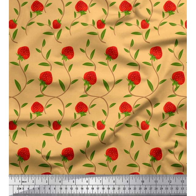 Soimoi Tissu Rayonne Feuilles & Fraises Tissu Imprimé 1 Yard 56 Inch Wide