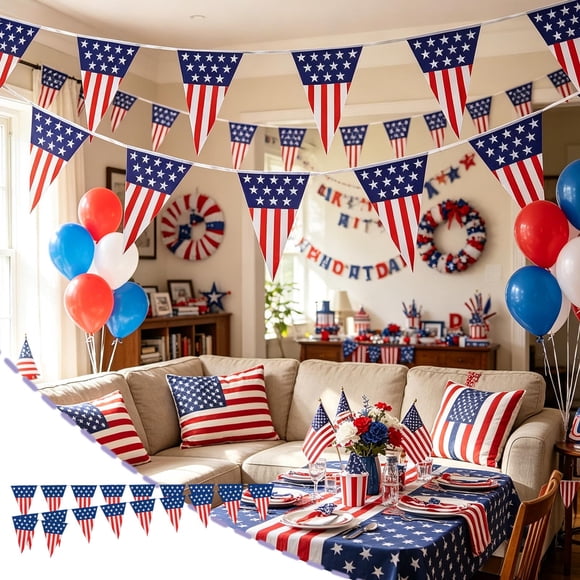 EGNMCR Bannières Drapeau des États-Unis Guirlande Drapeau de la Fête de l'Indépendance Guirlande Décorative de Jardin de la Fête de l'Indépendance Bannière en Polyéthylène
