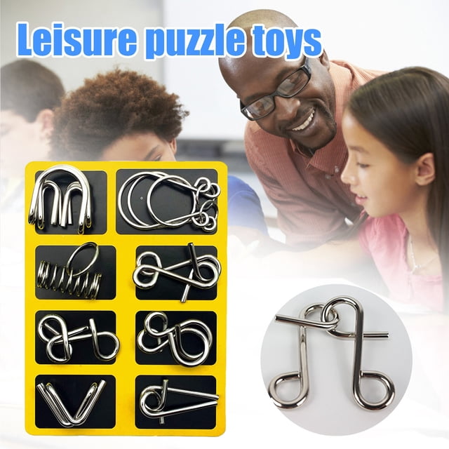 Meitianfacai 8 Pcs Metal Wire Puzzle Toy Brain Teaser Game Mind Test Ring Kids Gift