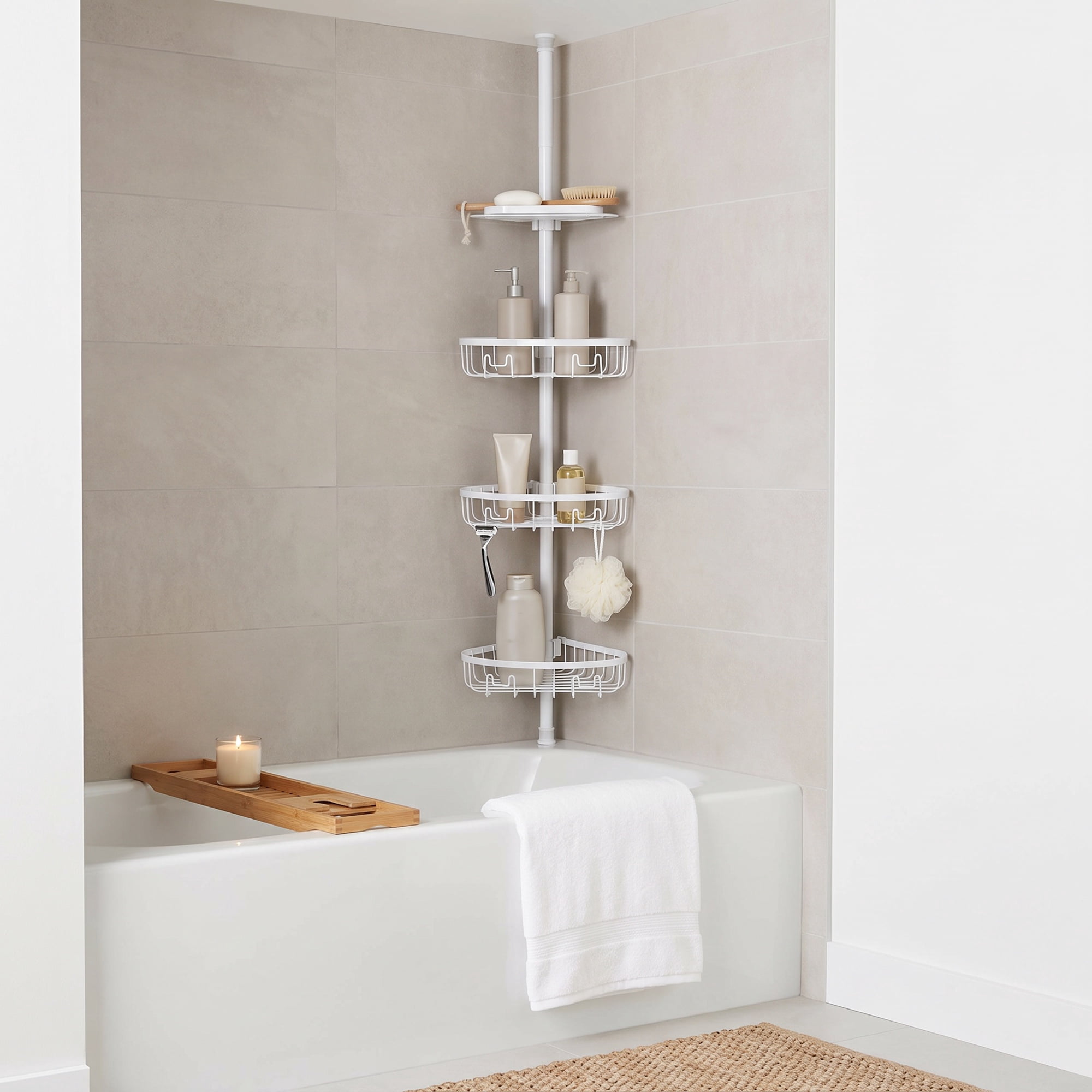 Era Neil Pole Shower Caddy White, 11.69 x 96in