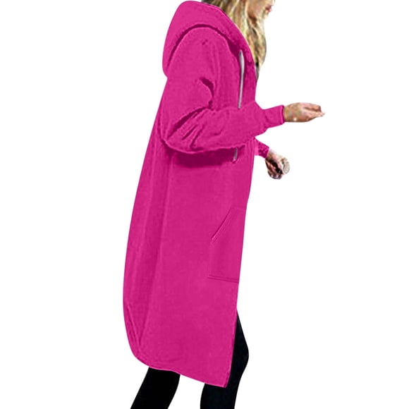 Atogsazn Hoodies for Women Full Zip Long Tunic Hooded Sweatshirt Long Sleeve Comfy Fall Clothing Hot Pink XXXXXL Fashion