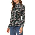 thumbnail image 4 of INSPIRE CHIC Women's Floral Button Up Ruffle Stand Collar Long Sleeve Shirt Blacks S, 4 of 5