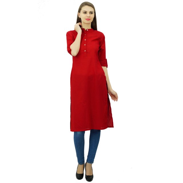 Phagun Kurti Tunique Unie en Coton Col Mandarin Kurta Blouse Ethnique Décontractée