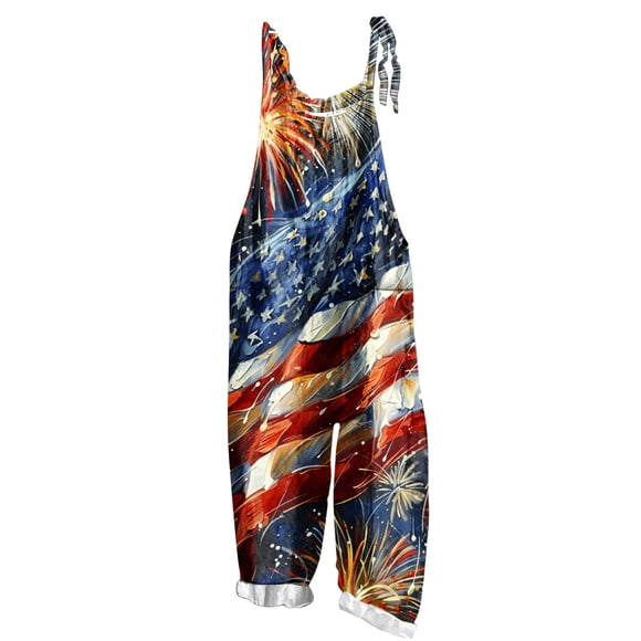 Oksale Salopette à Bavette à Imprimé Patriotique pour Femmes, Douce et Confortable, Combinaison en Lin du 4 Juillet avec Poche, Vêtements Décontractés pour la Fête de l'Indépendance, Bleu G