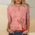 thumbnail image 2 of Pompotops T-shirt Ample Imprimé pour Femme Blouse à Manches 3/4 Col Rond Hauts Décontractés Liquidation, 2 of 5