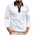 thumbnail image 1 of cfhntfmh Men's Shirts Casual Long Sleeve Collared Golf T Shirt Slim 1/4 Zipped Color Block Basic Tops with Pockets, 1 of 2