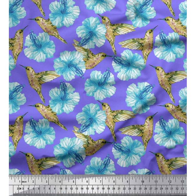 Soimoi Poly Georgette Fabric Hummingbird & Floral Printed Craft Fabric by the Yard 42 Inch Wide