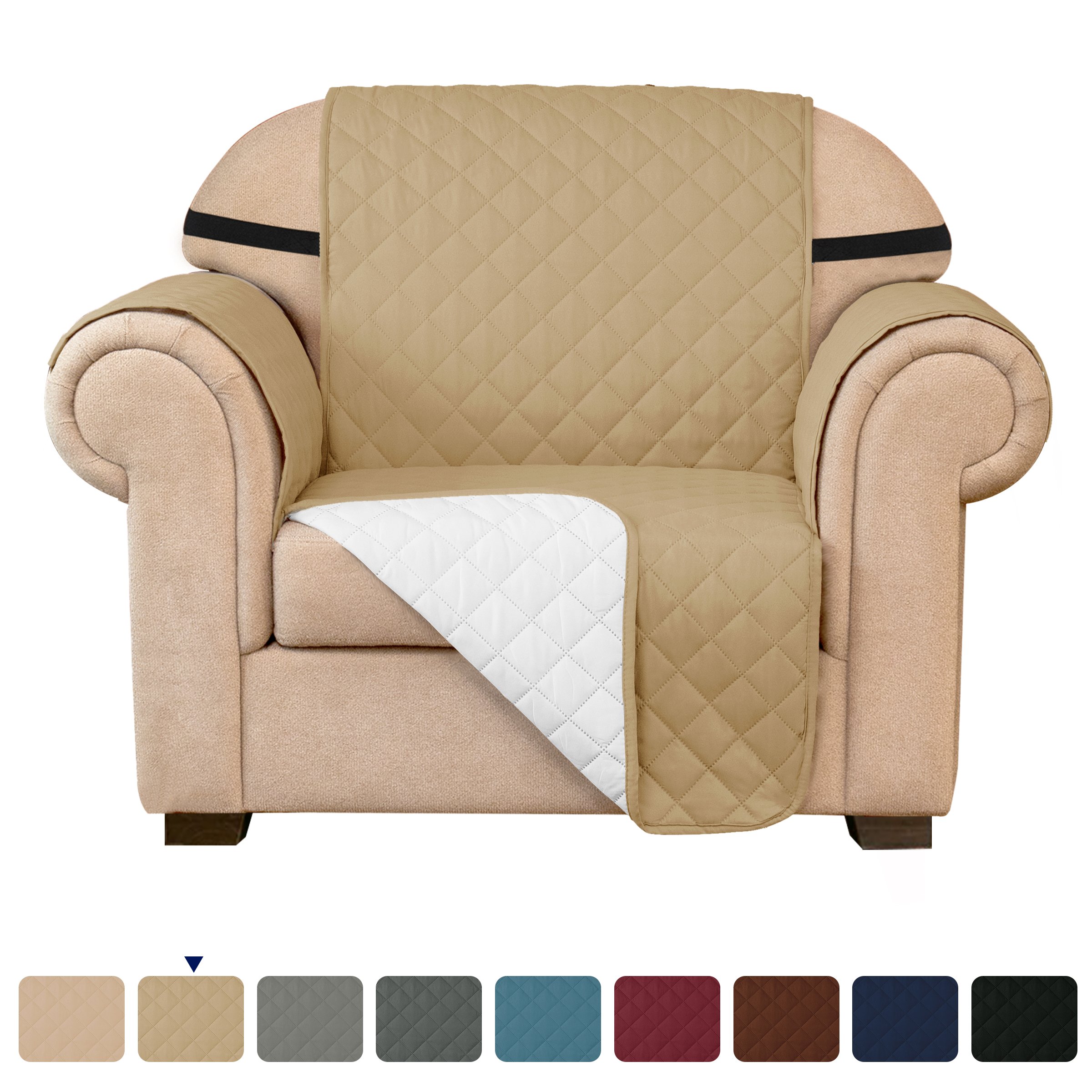 Subrtex Housse de Canapé Extensible 1 Pce Matelassée Réversible avec Sangles Élastiques Antidérapantes Housse de Canapé Lavable pour Animaux