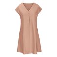 thumbnail image 3 of Fshaion Robe d'Été pour Femmes 2024 Grande Taille Col en V Décontractée à Boutons Manches Courtes Mini-Robe Liquidation à Moins de 10!, 3 of 5