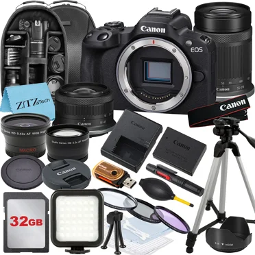 Canon EOS R50 Mirrorless Camera with RF-S 18-45mm, 55-210mm Lens, 32GB Memory, Tripod, Backpack and ZeeTech Bundle