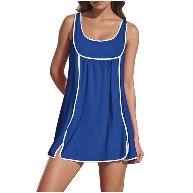 Cinvoph Robe de Tennis d'Été pour Femmes, Athlétique, à Encolure Carrée, Sans Manches, Mini-Robe, Décontractée, pour Entraînement, Exercice, Golf