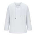thumbnail image 4 of RXIRUCGD Men's Fashion Fallow Drawstring Solid Color Pockets Long Sleeve V-Neck Tops, White, Size: 2XL, 4 of 5