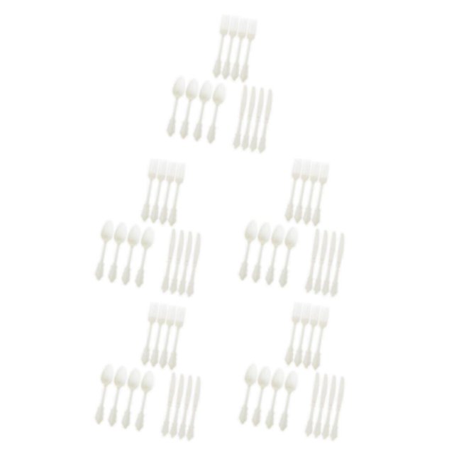 Transemion Plastic Forks Spoons Knifes Silverware Decor Party White 18.5cm 5Set