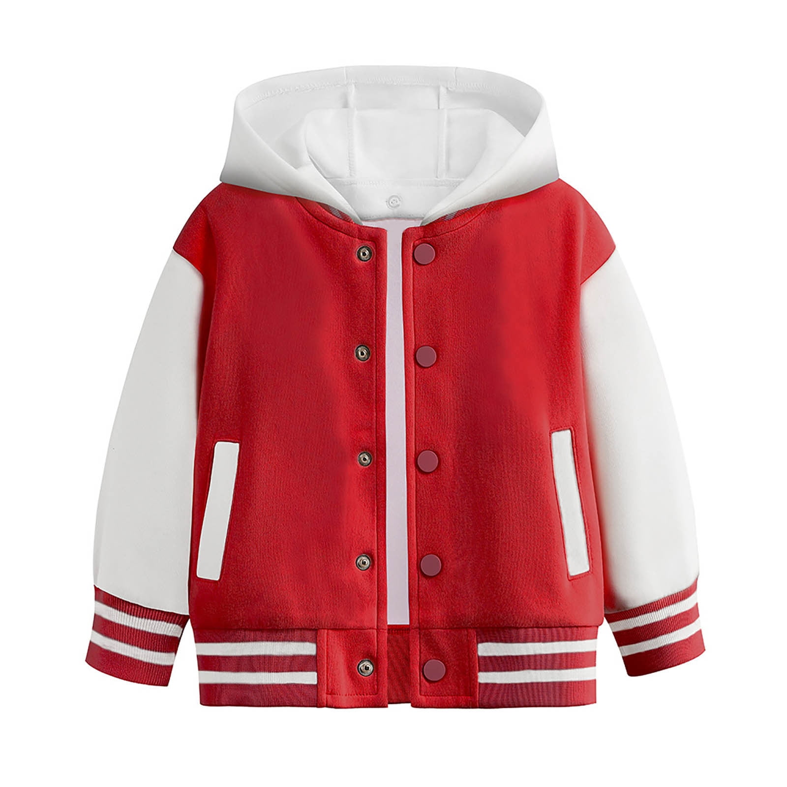WEIYLL Hauts pour Garçon Enfant Automne Printemps à Manches Longues à Blocs de Couleur Baseball à Capuche Manteaux Rouges pour 4-5 Ans