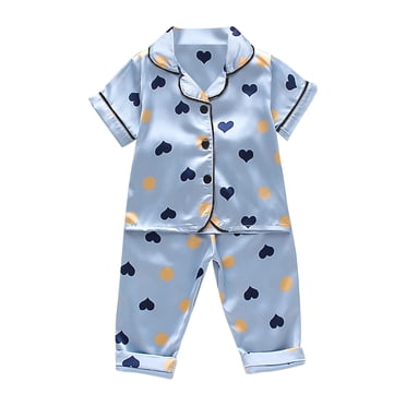 Hiiyo Pyjama en Satin pour Nouveau-Nées Filles, Imprimé de Cœurs, Chemise à Manches Courtes, Pantalon, Tenue de Nuit, Vêtement d'Intérieur