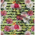thumbnail image 1 of Soimoi Vert Poly Georgette Tissu Stripe & Grandiflora Roses Imprimé Floral Tissu par Yard 52 Pouces de Large, 1 of 3