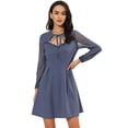 thumbnail image 1 of INSPIRE CHIC Robe Courte à Manches Longues en Maille à Volants à Col Noué pour Femme, 1 of 6