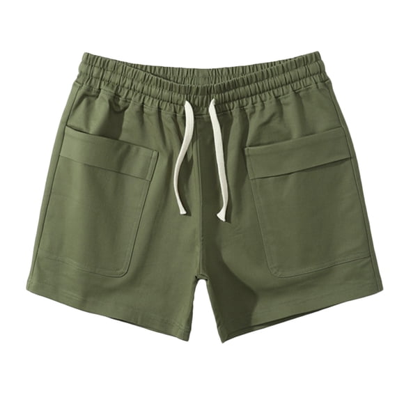 Pantalon Trois-Quarts pour Homme en Coton Uni, Sport, Taille Mi-Haute Élastique, Cordon de Serrage, Entraînement, Confortable, à Lacets (Vert Armée, 2TG)