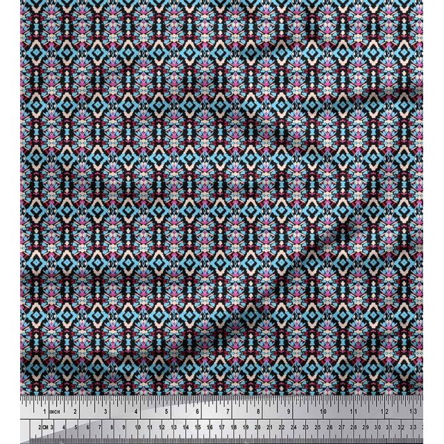 Soimoi Crepe Silk Fabric Geometric Ethnic Printed Craft Fabric by The Yard 42 Inch Wide