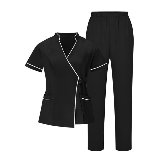 RXMEKW V-Neck Tunic And Pants Set For Women, 95% Polyester 5% Spandex, Short Sleeve Scrub Set