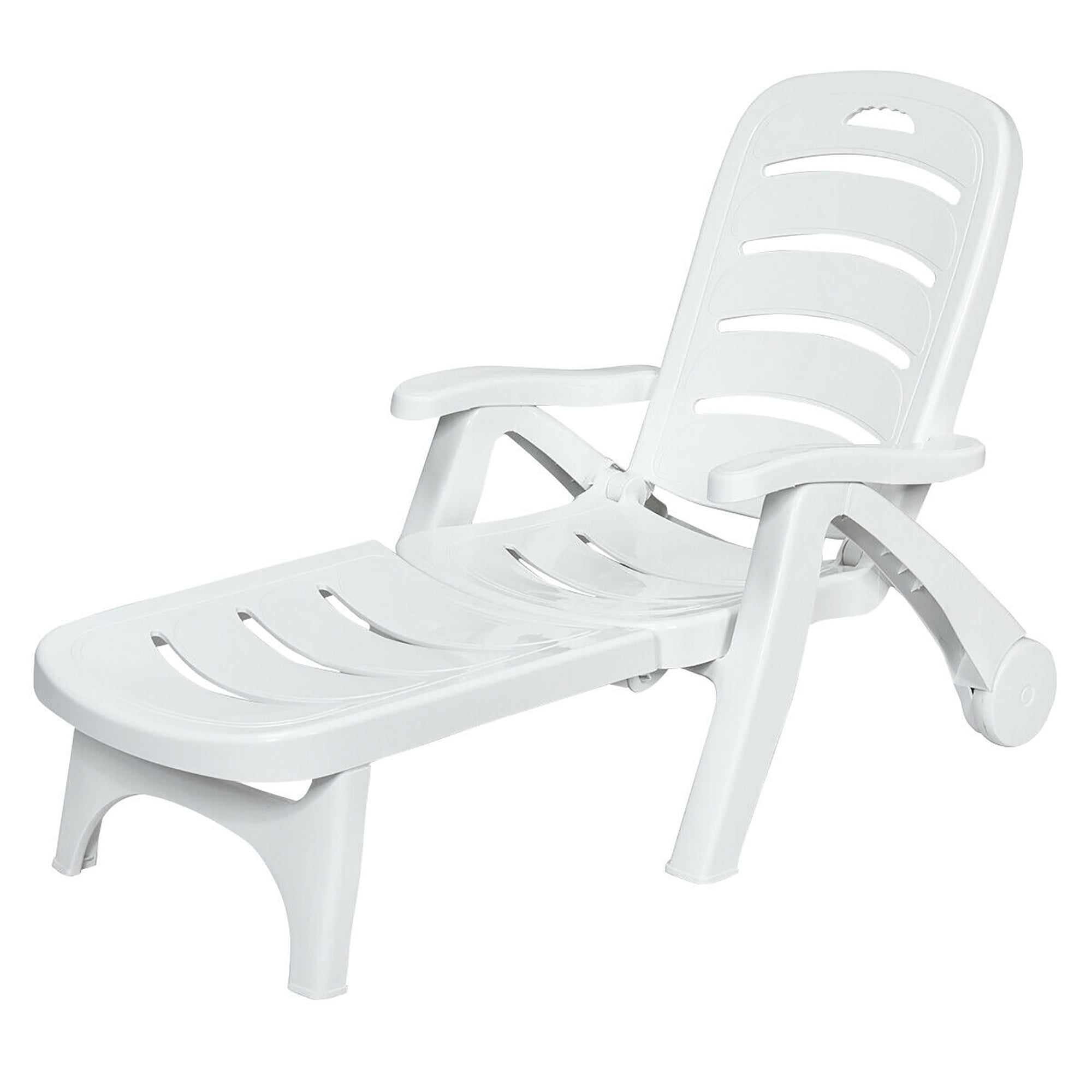 Costway Chaise Longue de Patio Pliante Réglable pour Terrasse, Fauteuil Inclinable à 5 Positions avec Roues
