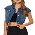 thumbnail image 1 of Allegra K Women‘s Summer Denim Jackets Button Down Short Sleeve Cropped Jean Jacket, 1 of 6