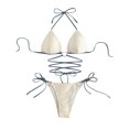 thumbnail image 3 of Qertyioot Women Bandeau Bandage Bikini Set Love Drawstring, 3 of 6