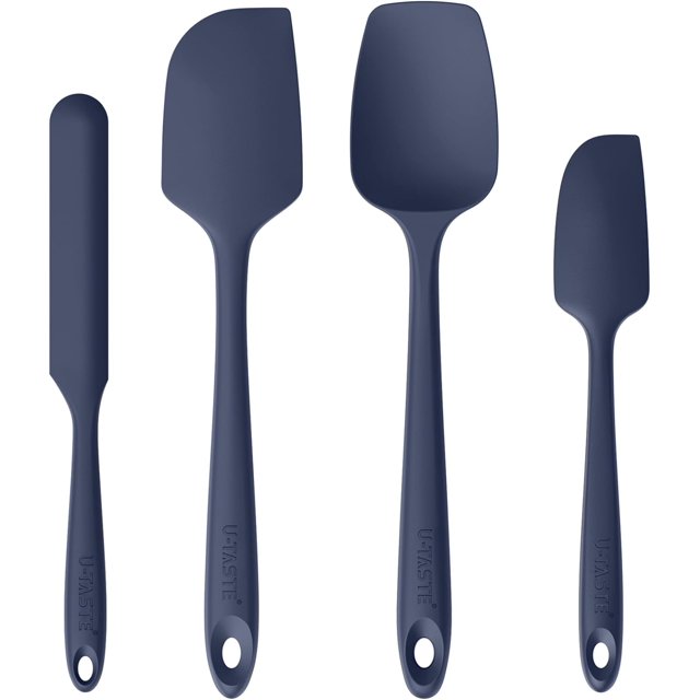 U-Taste 480°F High Heat Resistant Silicone Spatula Set of 4, BPA-Free Food Grade Kitchen Cooking Baking Mixing One Piece Seamless Flexible Rubber Scraper for Nonstick Cookware (Midnight Blue)