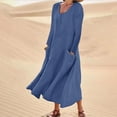 thumbnail image 1 of Robes pour Femmes Mode pour Femmes Manches Longues Couleur Unie Coton Lin Col Rond Robe avec Poches Robe pour Femmes en Liquidation, 1 of 5