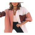 thumbnail image 3 of MesaSe Blouse pour Femmes Couture Contrastée Manches Longues Col à Revers Fermeture à Boutons Chemise Décontractée Ample Polyvalente, 3 of 6