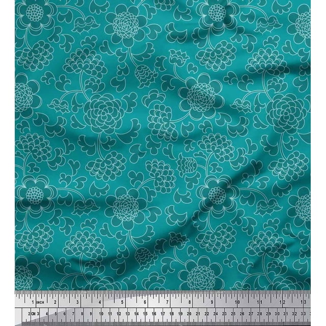 Soimoi polyester Crepe Fabric Flower Artistic Print Fabric by the Yard 52 Inch Wide