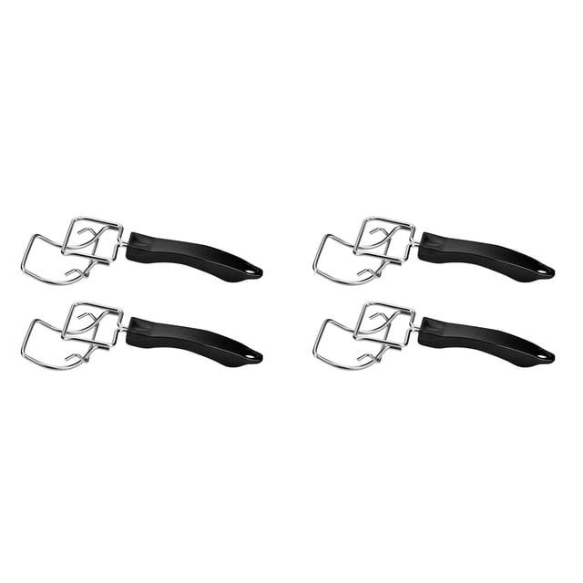 4 Pack Air Fryer Convection Toaster Oven Tray Extractor with black ergonomic handles and sturdy metal clips. Designed for safe and easy handling of hot trays, dishes, or baking sheets from ovens or air fryers. Features a hanging hole for compact storage. Suitable for home kitchens and professional cooking environments.