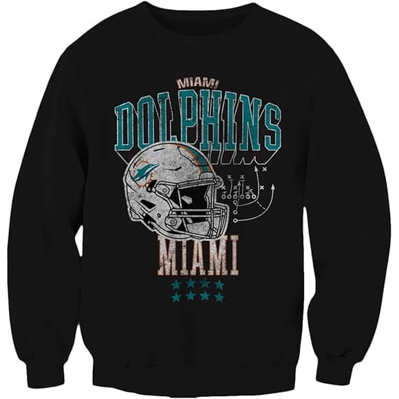 NFL Miami Dolphins Helmet Field Black Large Crew Fleece