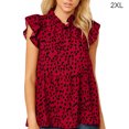 thumbnail image 3 of facefd Chemise Femme à Volants Sans Manches Blouse Imprimée Col Claudine Fille Col Claudine Chemise Haut, Rouge Vin, TTG, 3 of 6