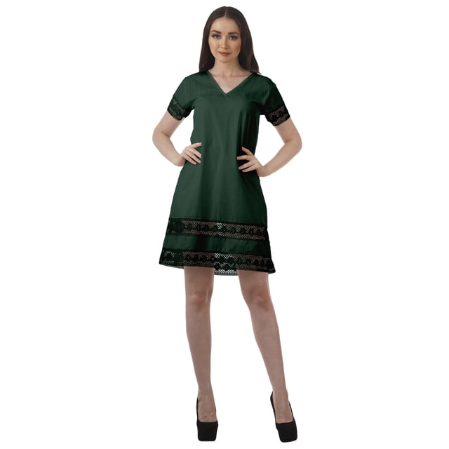 Moomaya Tunique à Manches Courtes Robes de Cocktail pour Femmes Robe en Coton Uni Extensible