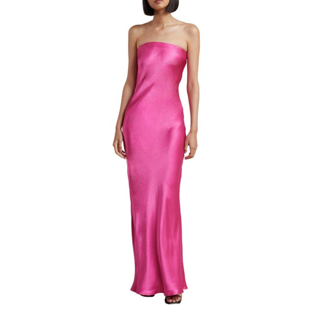 Faithtur Nouvelle Mode Femmes Robe Sans Manches Couleur Unie Bustier Élégante une Pièce, Robe de Banquet de Mariage Cocktail
